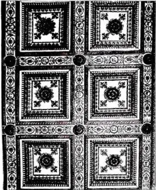 Above left: CEILING OF THE BASILICA OF S. MARIA MAGGIORE, with gilded stuccoes by G. da Sangallo (15th cent.) - Rome. Above right: CEILING OF A HALL OF THE PALAZZO DEI PENITENZIERI, formerly Della Rovere, frescoed by Pinturicchio (late 15th cent.) - Rome. Below left: CEILING OF THE PAULINE CHAPEL, w