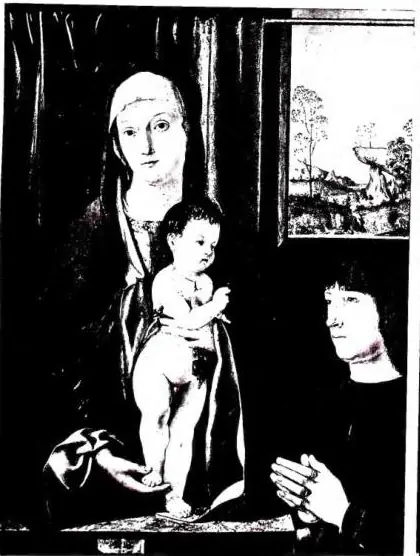 Left: MADONNA WITH CHILD AND DONOR by Andrea Solario - Naples, Pinacoteca. Right: THE VIRGIN OF THE GREEN CUSHION by Antonio Solario - Paris, Louvre.