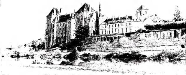 Above: VIEW OF THE ABBEY, side facing the river Sarthe. Below left: TOMB OF THE VIRGIN in local stone (ca. 1550) - Solesmes, abbey church. Below right: TOMB OF OUR LORD, in local stone (late 15th cent.) - Solesmes, abbey church.