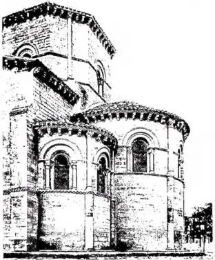 Above left: RESTORED APSES OF THE CHURCH OF S. MARTINO (11th cent.) - Fromista (Palencia). Above right: SANCTUARY OF LOYOLA, work by Carlo Fontana (founded 25 March 1689). Below left: COURTYARD OF THE COLLEGE OF S. GREGORIO, now National Museum of Sculpture, work by architects of Burgos of the early