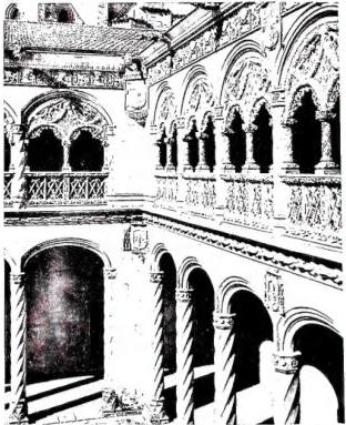 sinistra: CORTILE DEL COLLEGIO DI S. GREGORIO, ora Museo nazionale di scultura, opera di architetti