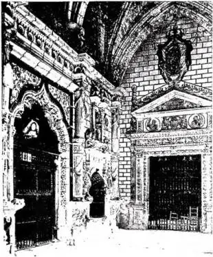 Above left: ENTRANCE TO THE CHAPELS OF THE MUÑOZ AND OF THE CABALLEROS (17th cent.) - Cuenca, Cathedral. Above right: INTERIOR OF THE CATHEDRAL of Valladolid, built to a design by Juan de Herrero (16th cent.). Below left: INTERIOR OF THE CHURCH of S. Giacomo, architecture of the 16th cent. with deco