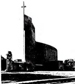 Above left: EXTERIOR OF THE CHURCH OF S. FRANCESCO SAVERIO, architect Barry Byrne - Kansas City (Missouri). Above right: EXTERIOR OF PARK STREET CHURCH (1809) - Boston. Below: INTERIOR OF THE CHURCH OF S. COLUMBA, architect Barry Byrne - Saint Paul (Minnesota).