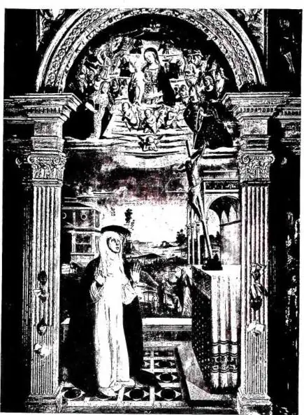 Left: STIGMATA OF ST. FRANCIS. Detail of the panel by Bonaventura Berlinghieri (1235) - Pescia, church of S. Francesco. Right: STIGMATA OF ST. CATHERINE, painting by B. Fungai (1450-1516) - Siena, house of St. Catherine.