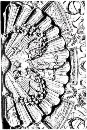 Above left: STUCCO DECORATION by A. Vittoria, and grotesques by G. B. Franco in the vault of the Scala d'Oro (1538-58) - Venice, Doge's Palace. Above right: STUCCO FIGURES. Detail of a vault decorated by Giovanni da Udine (16th cent.) - Rome, Villa Madama. Below left: STUCCOES AND FRESCOES by G. Baglione in the vault in front of the Pauline Chapel (early 17th cent.) - Rome, S. Maria Maggiore. Below right: NEOCLASSICAL STUCCO DECORATION. Detail of a ceiling of the Royal Palace (19th cent.) - Milan.