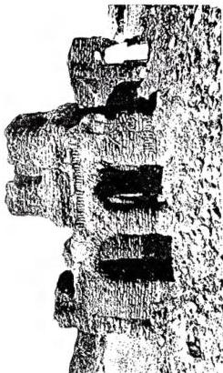 Left: PLAIN OF DAR NUBA. In the background the mountain of Cordofan. Above right: RUINS OF A CHURCH AT FIGIR 'ANTAWU (Nubia). Below right: DETAIL OF A NATIVE VILLAGE, with the hut of a deceased chief, in front of which are displayed all the weapons and tools of war that belonged to him.