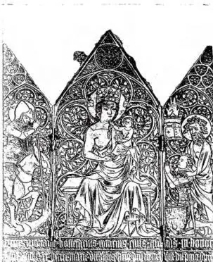 Above left: COPPER TRIPTYCH OFFERED BY BONIFACIO ROTARIO D'ASTI (1 September 1358) for the sanctuary of Rocciamelone then being built. Centre: Madonna and Child; left: St. George, right: St. Joseph presenting the donor - Susa, Cathedral. Above right: MARY ANNUNCIATE, formerly believed to be Adelaide