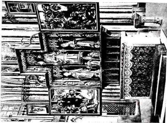 Left: SOUTH SIDE OF THE DUOMO, begun by Master Giacomo in 1263, finished in 1530 - Xanten. Right: ALTAR OF ST. MATTHIAS. The sculptures are by Master Heinrich of Holt (1525-31). The statues represent SS. Servatius, Matthias and Cornelius. The shutters with the preaching and martyrdom of St. Matthias (above Judas hanging from the tree) were painted in 1544 - Xanten, Duomo.