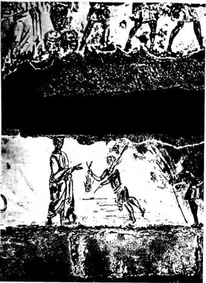 Left: TOBIAS WITH THE ARCHANGEL RAPHAEL. Fresco of the mid-4th cent. Detail of the tomb with the Epiphany - Rome, cemetery under Vigna Massimo. Above right: TOBIAS ACCOMPANIED BY THREE ARCHANGELS. Painting by Francesco Boticini (15th cent.) - Florence, Uffizi. Below right: TOBIAS HEALS HIS BLIND FAT