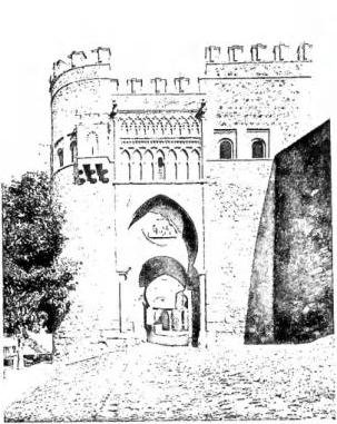 Above left: THE GATE OF THE SUN in Moorish style, restored in the 19th cent. - Toledo. Above right: DETAIL OF THE CLOISTER OF S. GIOVANNI DEI RE (15th-16th cent.) - Toledo. Below: SYNAGOGUE OF THE TRANSIT (1366) - Toledo.