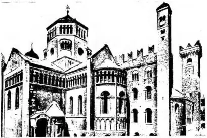 In alto a sinistra: ABSIDE DEL DUOMO (sec. XII-XIII). A destra il Castellano, parte posteriore del Palazzo Pretorio, col campanile di S. Rossodio (1ª metà del sec. XIII) - Trento. In alto a destra: FIANCO E ABSIDE DELLA CHIESA DI S. MARIA MAGGIORE, iniziata nel 1520 da A. Medaglia - Trento. In basso