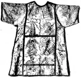 In alto a sinistra: TUNICELLA RICAMATA IN SETA, opera della badessa benedettina di Göss (Stiria), Cunegonda II (1239-69) - Vienna, Museo storico industriale. In basso a sinistra: TUNICELLA DEL PARATO DI BONIFACIO VIII (sec. XIII) - Anagni, Tesoro della Cattedrale. A destra: TUNICELLA IN BROCCATELLO 