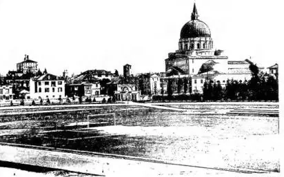 Above left: THE MULTI-SPORT FIELD and the Ossuary Temple of the Fallen built to the design of the architects A. Limongelli and P. Valle. Above right: APSE AND BELL TOWER of the church of S. Francesco (2nd half of the 13th cent.). Below left: THE LOGGIA OF S. GIOVANNI, built by B. di Morcote (1533) w