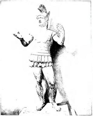 Above left: MARS OF TODI. Bronze statue of the 4th-3rd cent. B.C. On the lower front of the cuirass an Umbrian-Latin inscription with the name of the dedicator Ahal Trutitis - Vatican, Museo Gregoriano-Etrusco. Above right: MADONNA AND CHILD. Wooden group by unknown (14th cent.) - Orvieto, Museo dell'Opera del Duomo. Below left: JUSTICE. Terracotta statuette by Benedetto da Maiano (1442-97) - Perugia, Sala d'Udienza del Collegio del Cambio. Below right: THE PIETÀ. Marble sculpture by I. Scalza (1579) - Orvieto, Cathedral.