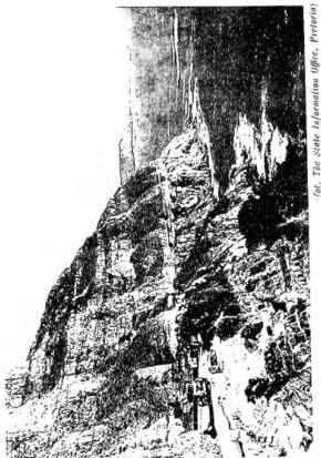 Above left: MONUMENT TO JAN VAN RIEBEECK - Cape Town. Above right: CAPE PENINSULA with the road that runs at the base of Chapman's Peak. Below left: TYPICAL VILLAGE ROAD of the Ndebele tribe, near Pretoria. Below right: VILLAGE in the Ciskei reserve.