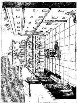 Above left: BASILICA OF ST. PETER. Dividing wall of Paul III to separate the new from the old construction. Drawing by G. Grimaldi - Biblioteca Vat., coll. R. th. lat. 2735, f. 115. Above right: ATRIUM AND FACADE of the ancient basilica of St. Peter (16th-17th cent.), drawing by D. Tasselli (early 17th cent.), preserved in the Albam Grimaldi. The elevation of the facade of the 11th cent. is reproduced under the entry GREGORY I - Archivio cap. di S. Pietro. Below left: BASILICA OF ST. PETER. Elevation of Bramante's building. Drawing by Martino van Hermekertz (16th cent.). Below right: ST. PETER'S SQUARE with the decorations for the Corpus Domini procession. The custom of placing an awning along the route of this procession dates back to Paul IV (1555-59). On the facade on the left one sees Bernini's bell tower, demolished because it was unsafe. Painting by Jacob Issakst van Swanenburg (1642-46) - Rome, Collezione Heriziana.