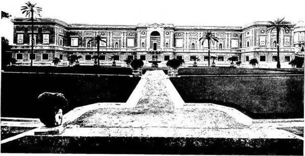 Above: FACADE OF THE PINACOTECA, built by L. Beltrami (1932). Below: THE RAPHAEL ROOM in the Pinacoteca, with the Madonna of Foligno, the Transfiguration, the Coronation of the Virgin, and tapestries executed from cartoons by Raphael, built by L. Beltrami, inaugurated by Pius XI, on 28 Oct. 1932.
