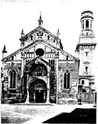 Above left: ROMANESQUE-GOTHIC CATHEDRAL (12th and 14th-15th cent.) and bell tower (first half-cell by Sanmicheli, 16th cent.). Above right: ENTRANCE TO THE COURTYARD OF THE CHURCH OF SS. NAZARO AND CELSO (1688), in the background the facade (1464-66) - Verona. Below: AERIAL VIEW OF THE CITY. In the foreground Piazza delle Erbe and the courtyard of the Palazzo del Comune with the Torre dei Lamberti (12th cent.) - Verona.