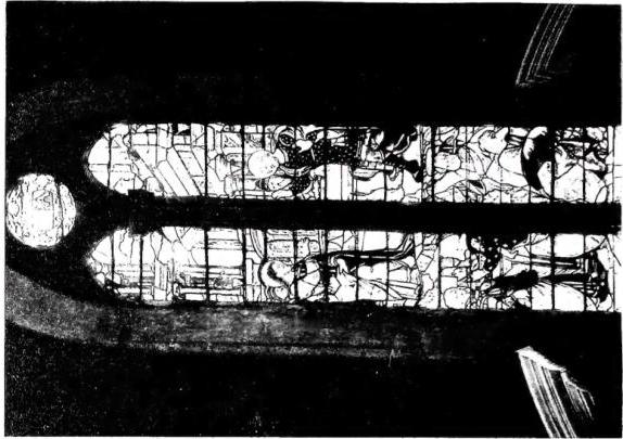 Above left: THE CORONATION OF THE VIRGIN. Detail of the stained glass executed from a cartoon attributed to Duccio da Boninsegna (early 14th cent.) - Siena, Duomo. Below left: RESURRECTION. Stained glass executed from a design by L. Ghiberti (1425) - Florence, Duomo. Right: CALLING OF ST. MATTHEW. Stained glass painted by fra' Guglielmo di Marcillat (1518) - Arezzo, Duomo.